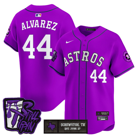 Men's Purple Houston Astros #44 Yordan Alvarez DJ Screw Still Tippin Patch Vapor Limited Stitched Baseball Jersey